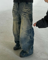 Hearujoy  90s Streetwear Streetwear Y2K Retro Ripped Jeans Men Women Washed Distressed Wide Leg Oversized Jeans Punk Hip Hop Fashion Trousers Baggy Pants